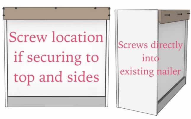 suggested screw location for securing french cleat to cabinet